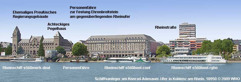 Schiffsanleger der Rheinschifffahrt in Koblenz am Rhein am Konrad-Adenauer-Ufer